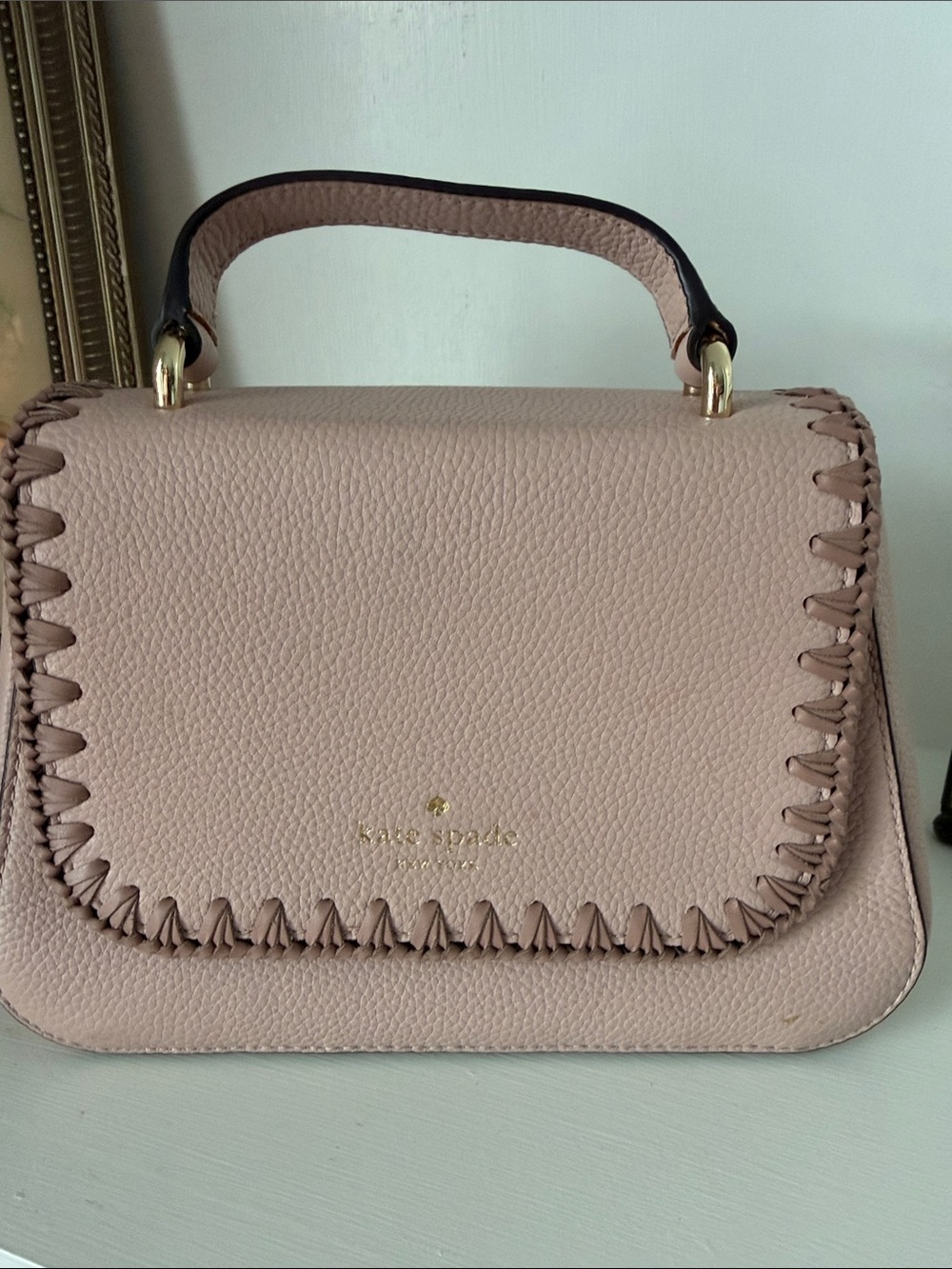 kate spade Blush Pink Pebbled Leather Satchel with Whipstitch Trim